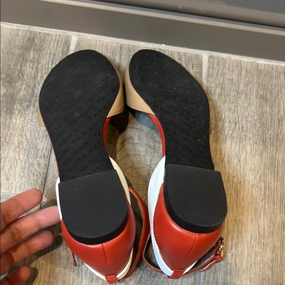 Tahari Fleur Sandals Cream and Red Peep-Toe with Adjustable Strap, size 7 1/2 - Picture 6 of 11